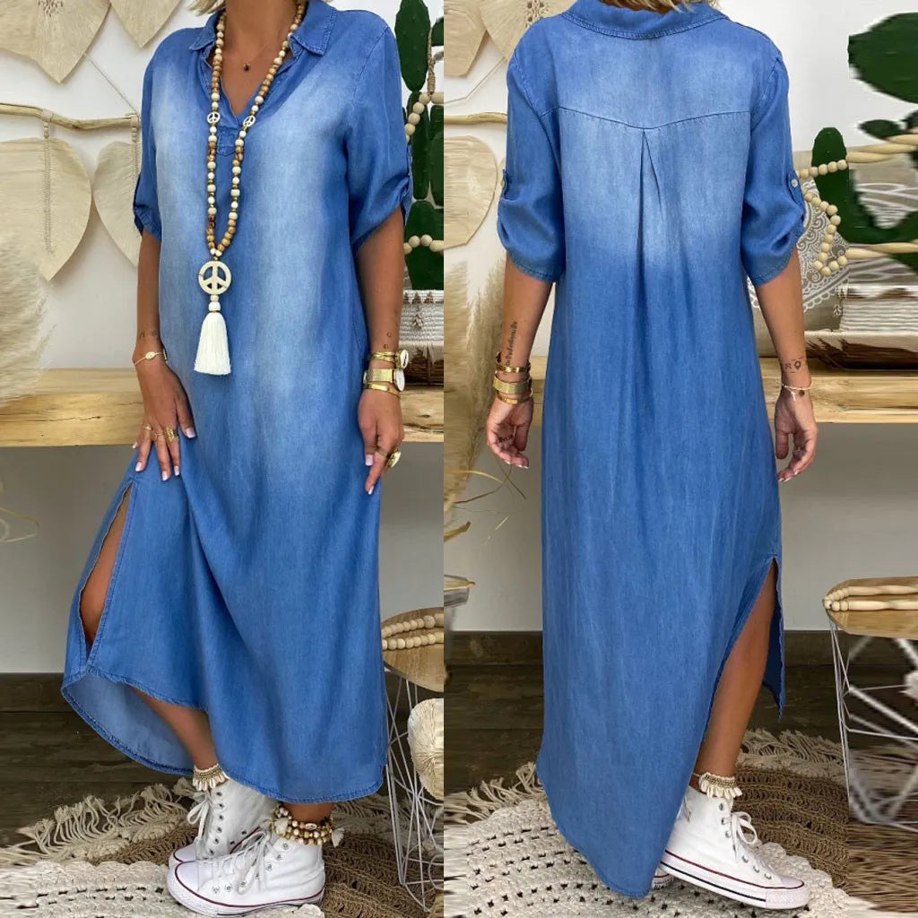 Lea - Robe Longue Détente Denim