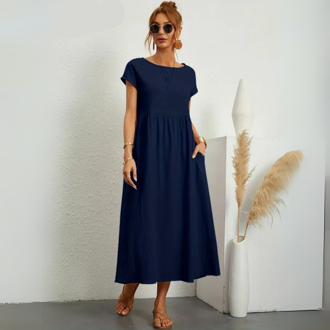 Isla - Robe Midi Décontractée en Coton