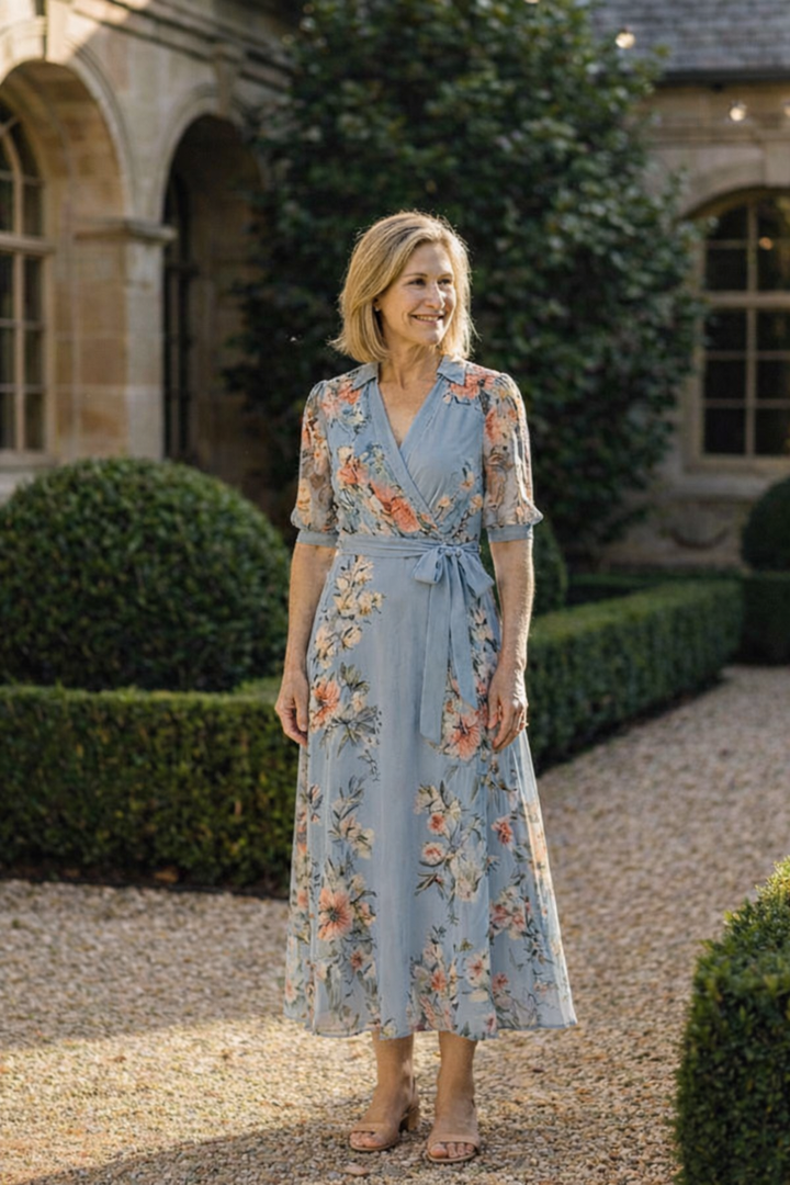 Camille – Robe midi portefeuille fleurie